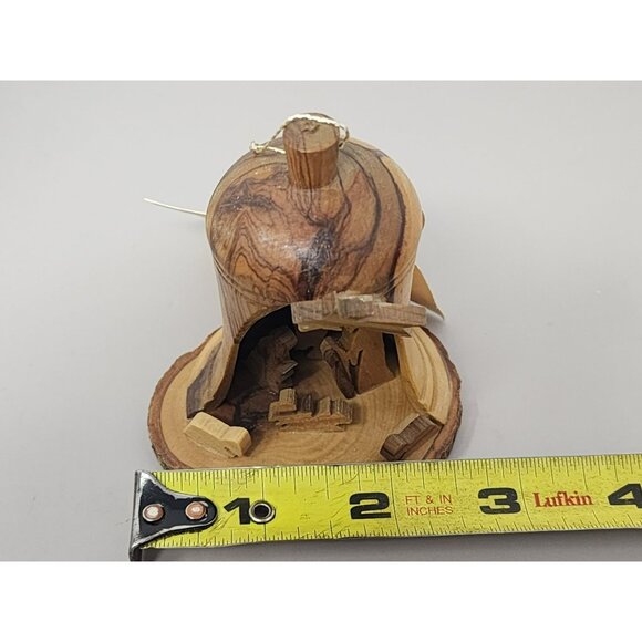 Vintage Wilderness Woods Olive Wood Nativity Christmas Ornament Bell Made Israel - Picture 9 of 10